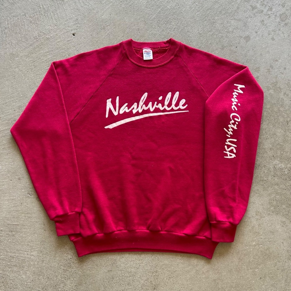 Vintage 80s Nashville Sweatshirt Size Large Red Music City Tennessee Crewneck